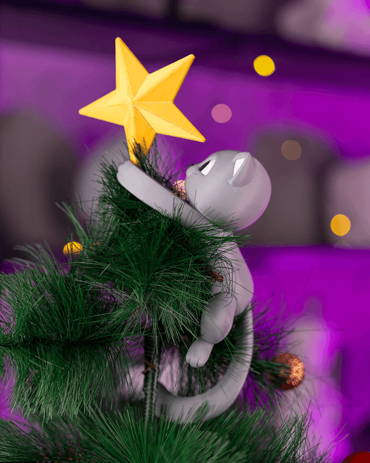 Meowy Christmas Tree Topper – Cat Reaching for the Star