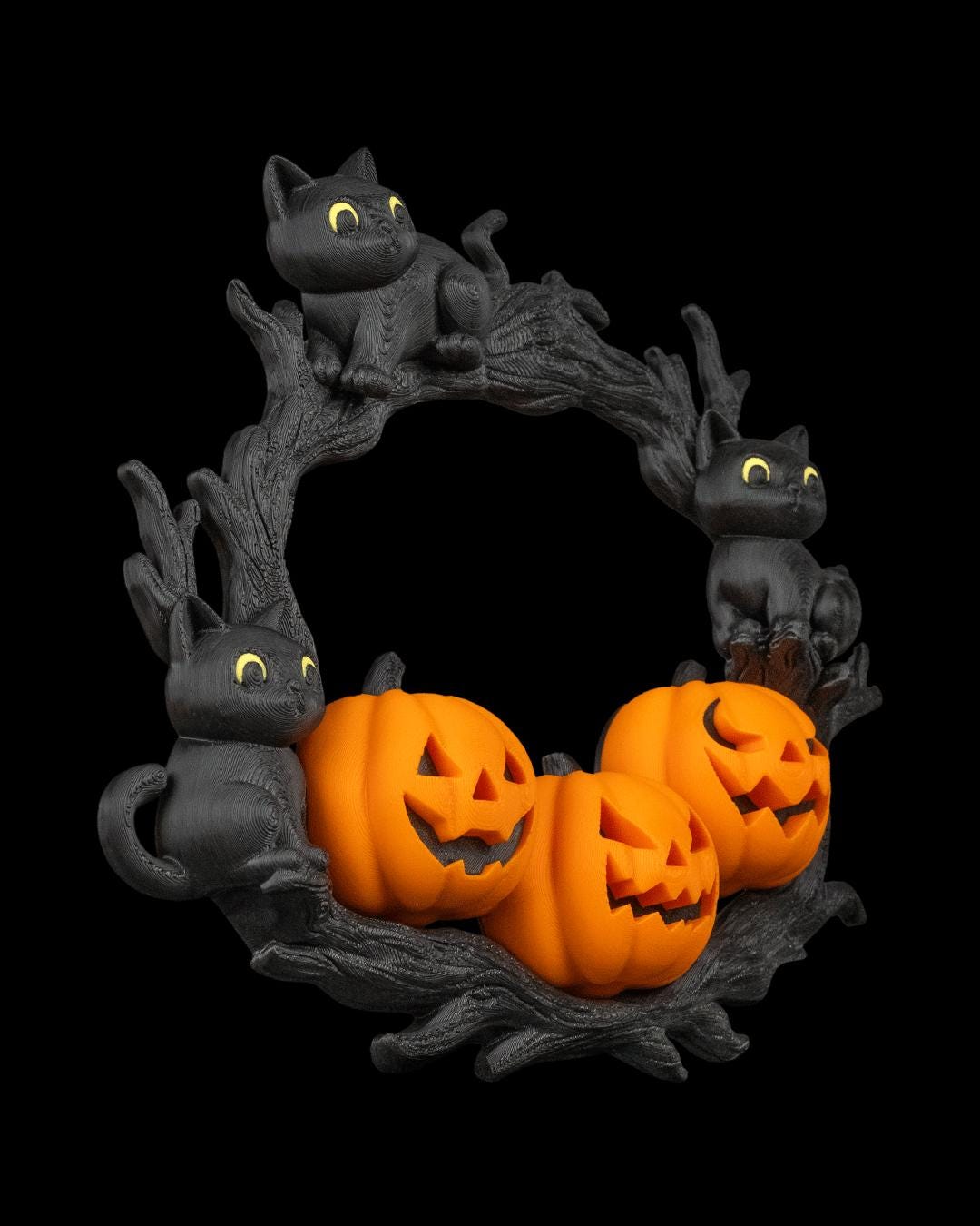 3D Printed Halloween Pumpkin Cat Wreath