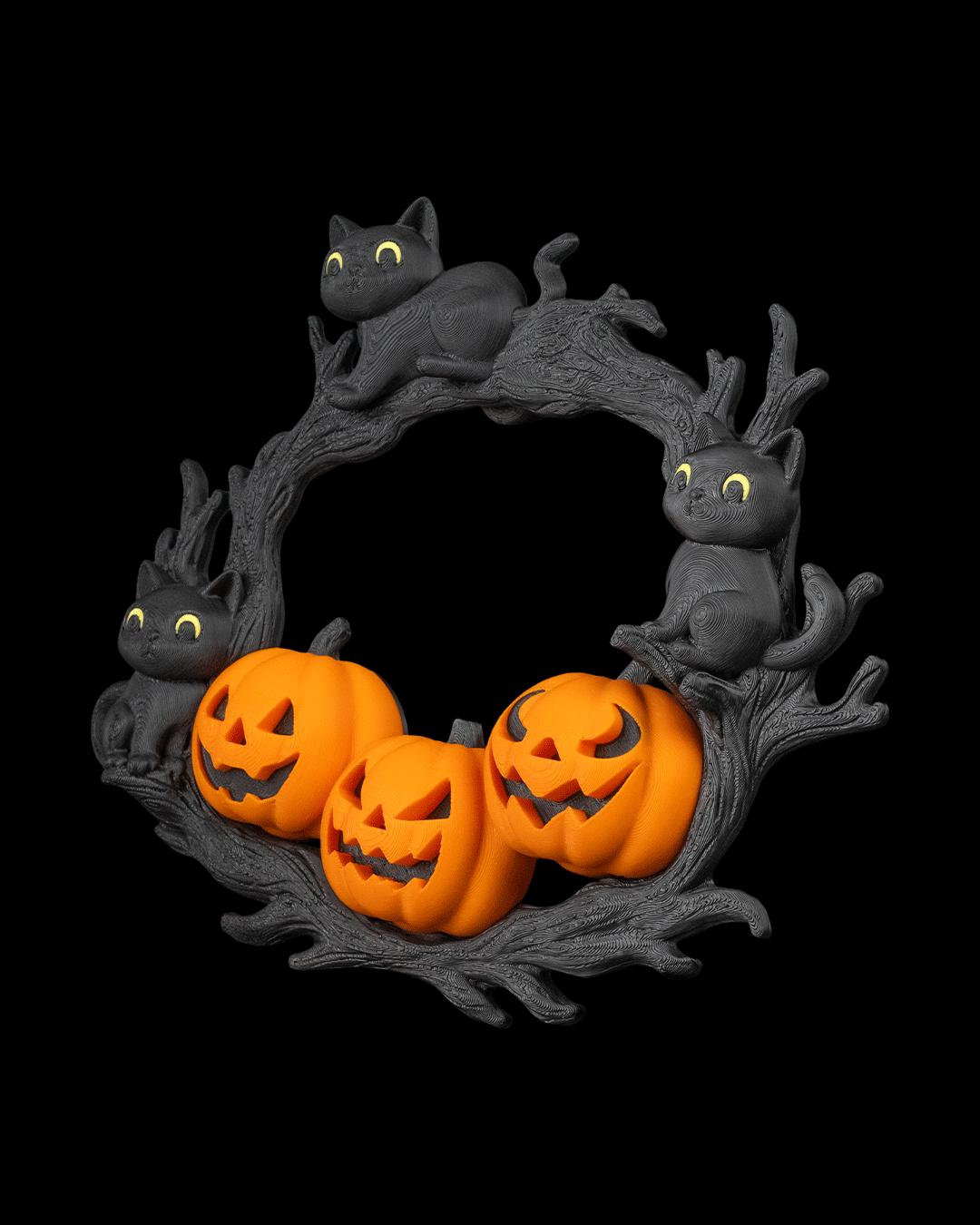 3D Printed Halloween Pumpkin Cat Wreath