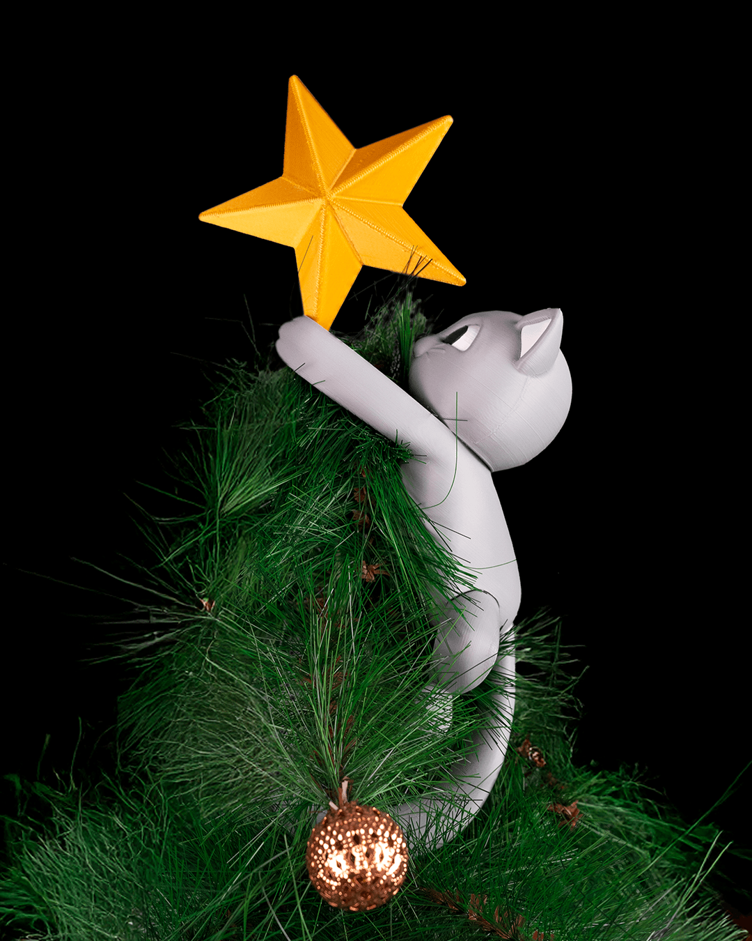 Meowy Christmas Tree Topper – Cat Reaching for the Star