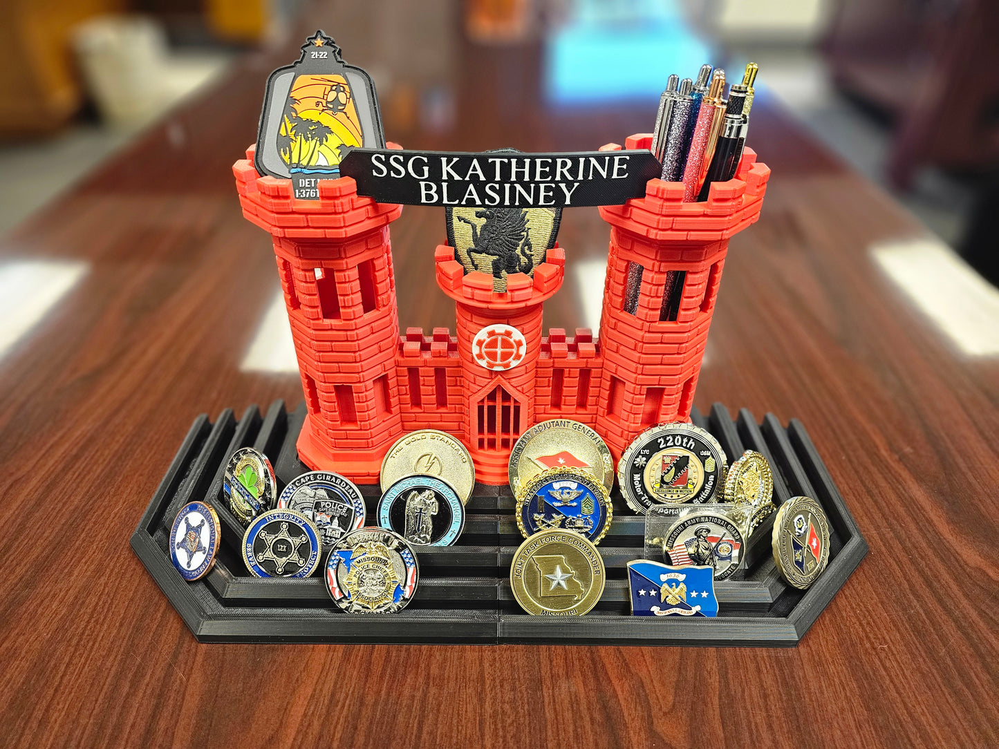 Castle Challenge Coin & Pen Holder Display